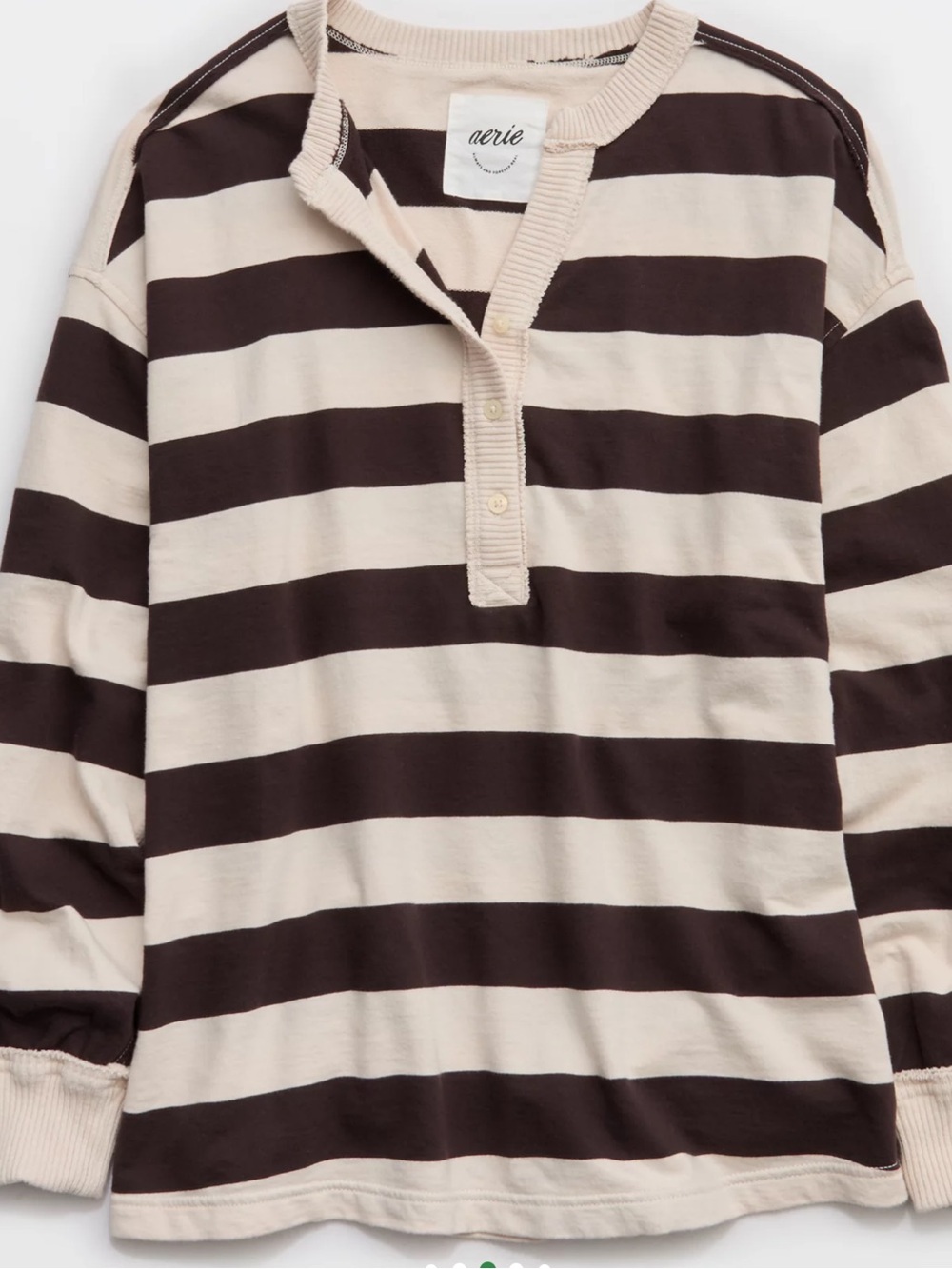 Aerie women Beige & Brown Striped Henley Top